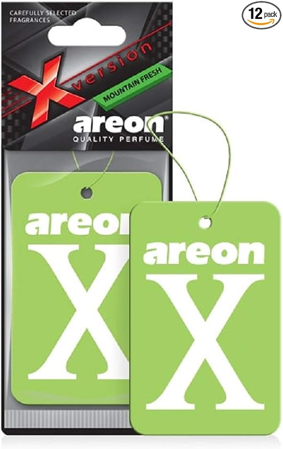 AREON X XV08 Hanging Best Car Air Freshener Mountain Fresh Scent, Paper Hanging Ornaments, Long Lasting Scent for Car or Home 12 Pack