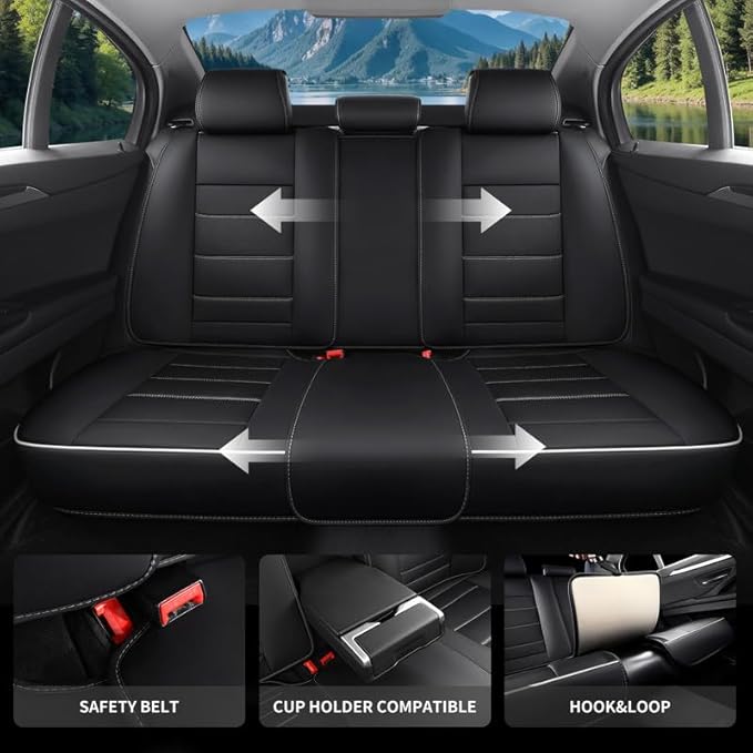 Car Seat Covers Full Set Custom Fit for Buick Envision 2016-2026-Luxury Leather with Lumbar Support, Breathable, Waterproof, Anti-Slip, Durable, Easy to Install (Black&White,Full Set)