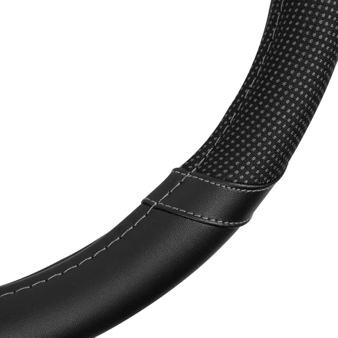 Motor Trend White Steering Wheel Cover - Dotted Comfort Polyester Grip on Stitched Synthetic Leather, White/Black