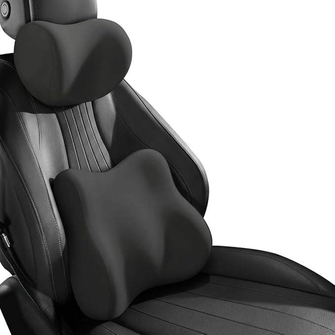 Car Headrest Pillow & Lumbar for Audi RS4 B8 Avant 2013 2014 2015 2016, Car Seat Neck Pillow Back Support, Breathable All-Season Automotive Seat Cushions, 2PCS,A Black