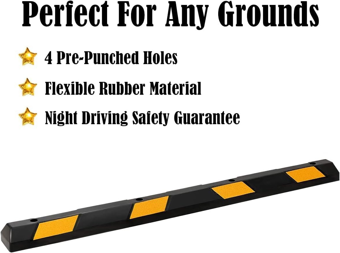 Goplus Parking Block, 72' Rubber Bumpers with 8 High Reflective Yellow Safety Stripes, Heavy Duty Parking Target, Garage Wheel Stoppers for Car, Truck, RV and Trailer (2 Pack)