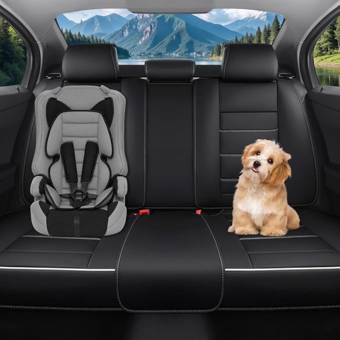 Car Seat Covers Full Set Custom Fit for Saturn Aura 2006-2009-Luxury Leather with Lumbar Support, Breathable, Waterproof, Anti-Slip, Durable, Easy to Install (Black&White,Full Set)