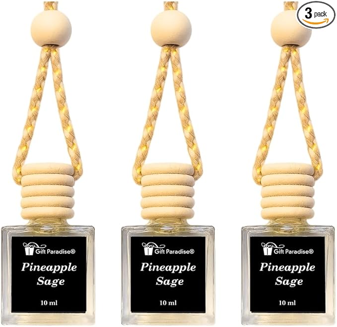 Gift Paradise® Pineapple Sage Hanging Car Air Freshener Set of 3 (10 ml Each) – Long-Lasting Tropical & Herbal Fragrance Diffuser for Car, Home & Office | Velvet Gift Bag Included | Holiday Gifting
