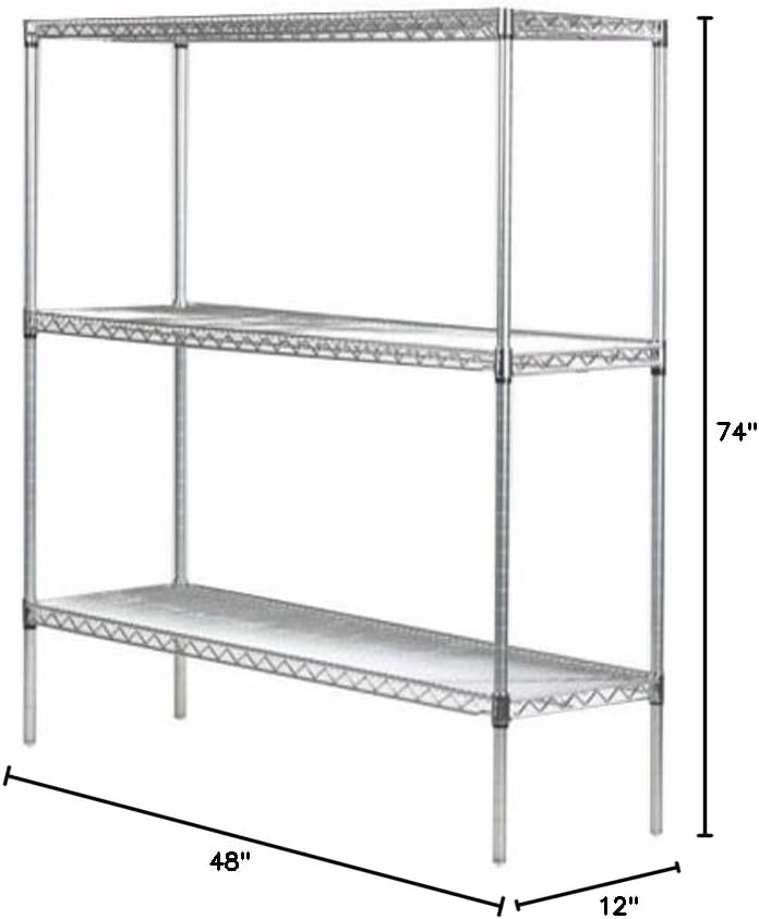 Omega 12" Deep x 48" Wide x 74" High 3 Tier Gray Starter Shelving Unit