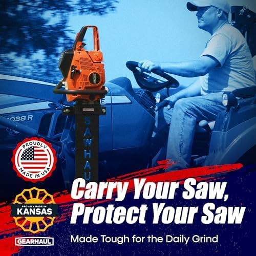 SawHaul Universal Tractor Chainsaw Holder - Made in Kansas USA - Fixed Mount Chainsaw Carrier (20" Blue) Compatible w/All Brands