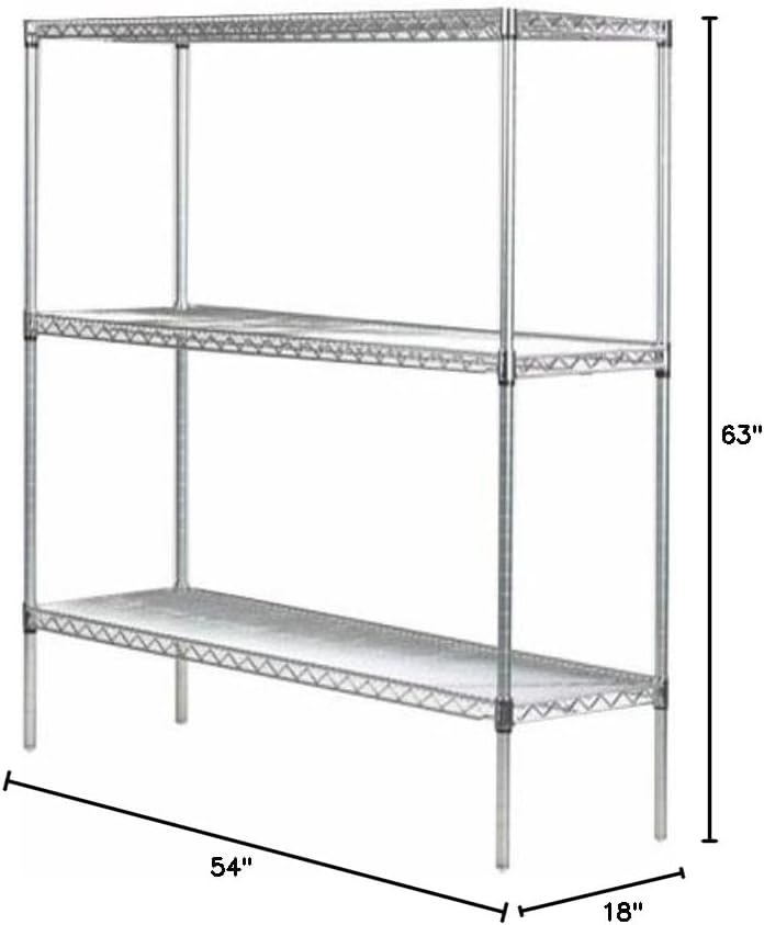 Omega 18" Deep x 54" Wide x 63" High 3 Tier Chrome Starter Shelving Unit