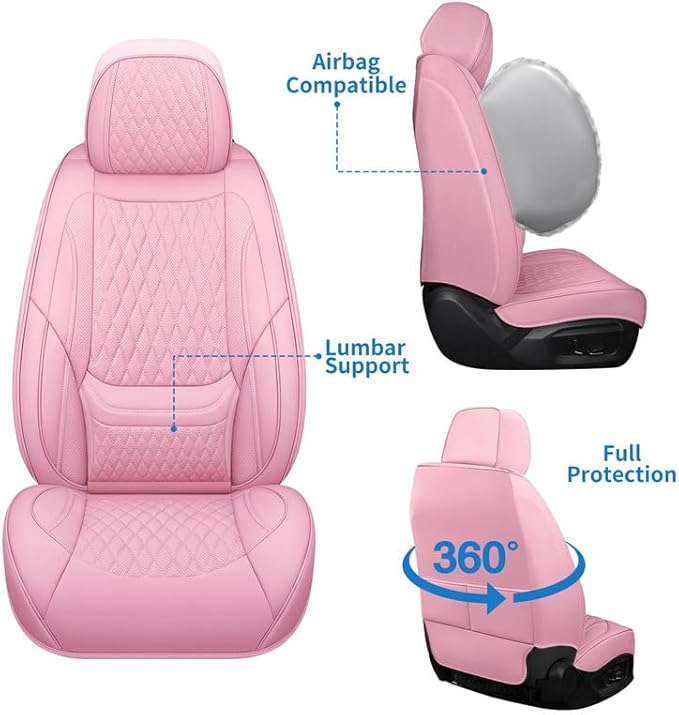 Car Seat Covers Full Set Custom Fit for Mercury Milan 2006-2011 - Premium Faux Leather with Lumbar Support | Breathable, Waterproof, Anti-Slip, Durable (Pink,Full Set)