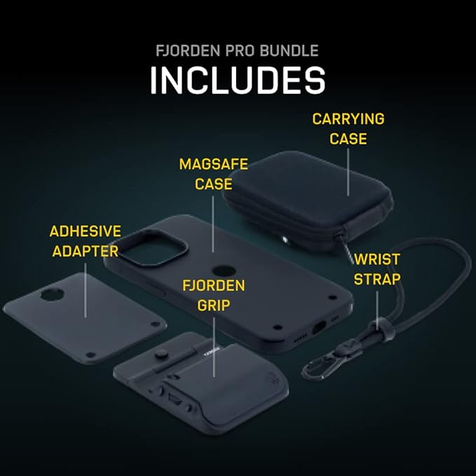 FJORDEN Pro Bundle for iPhone 17 Pro Max - Magsafe Phone Grip, Camera Grip with Shutter Button - Magnetic DSLR Style Kit, Strap & Carry Case