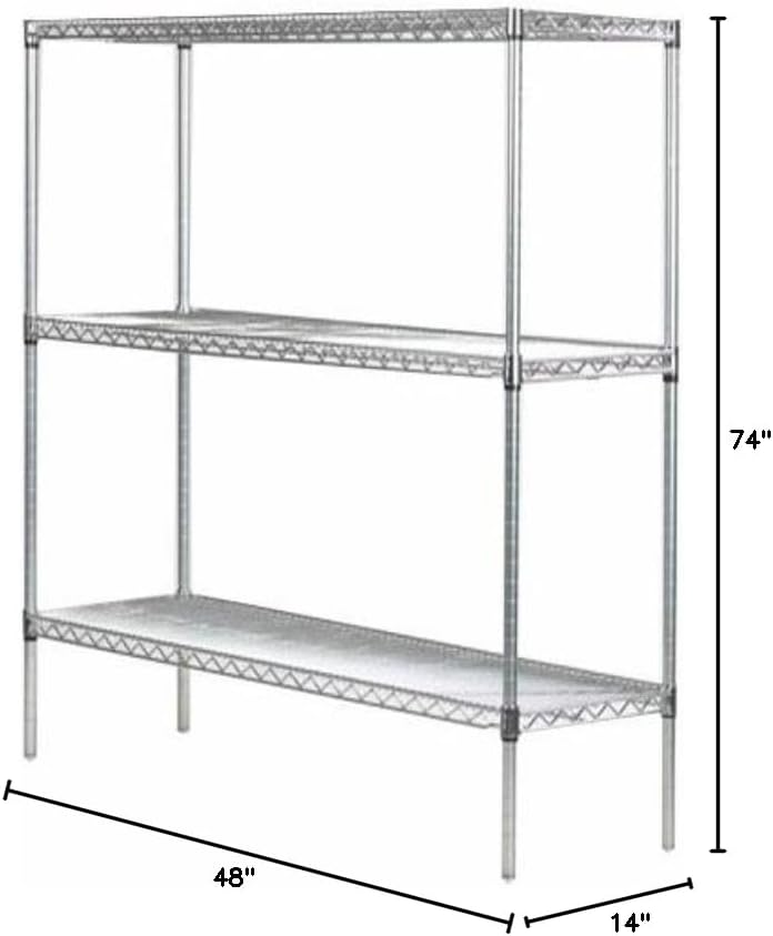 Omega 14" Deep x 48" Wide x 74" High 3 Tier Chrome Starter Shelving Unit