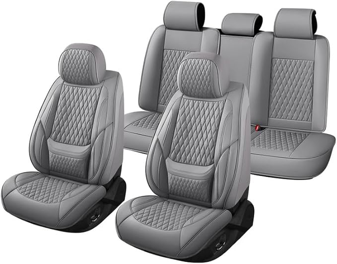 Car Seat Covers Full Set Custom Fit for Pontiac G3 2009-2010 - Premium Faux Leather with Lumbar Support | Breathable, Waterproof, Anti-Slip, Durable (Gray,Full Set)
