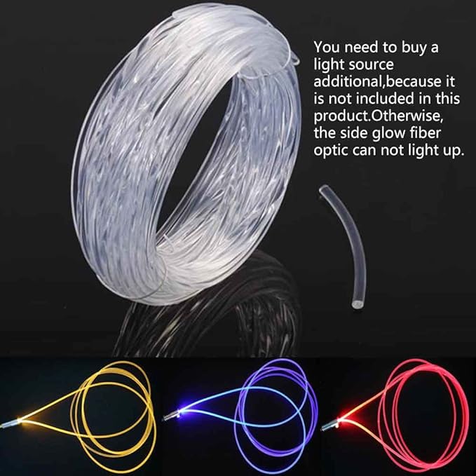 10ft Super Bright MMA Plastic Optic Fiber Side Glow for LED Light Source - Soft Optical Guide Strip, Transparent Material (Diameter 0.47in)
