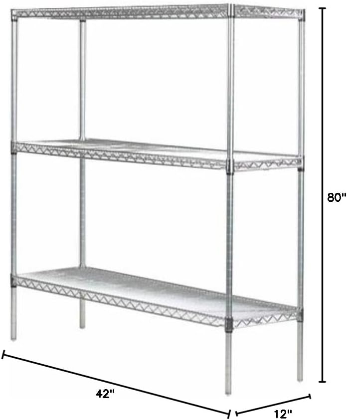 Omega 12" Deep x 42" Wide x 80" High 3 Tier Chrome Starter Shelving Unit