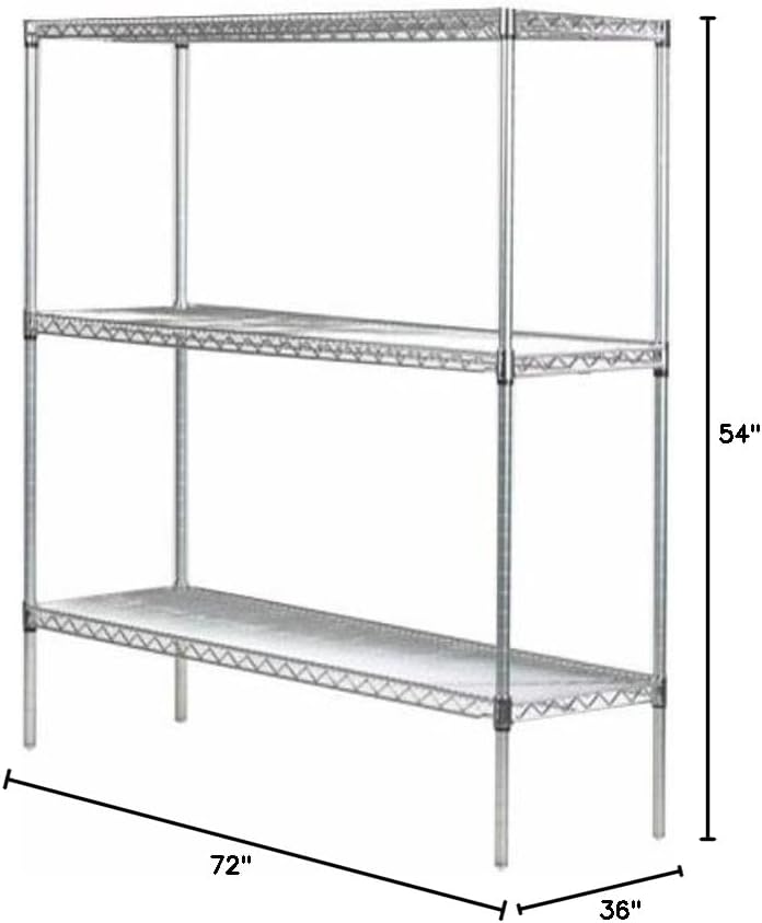 Omega 36" Deep x 72" Wide x 54" High 3 Tier Chrome Starter Shelving Unit