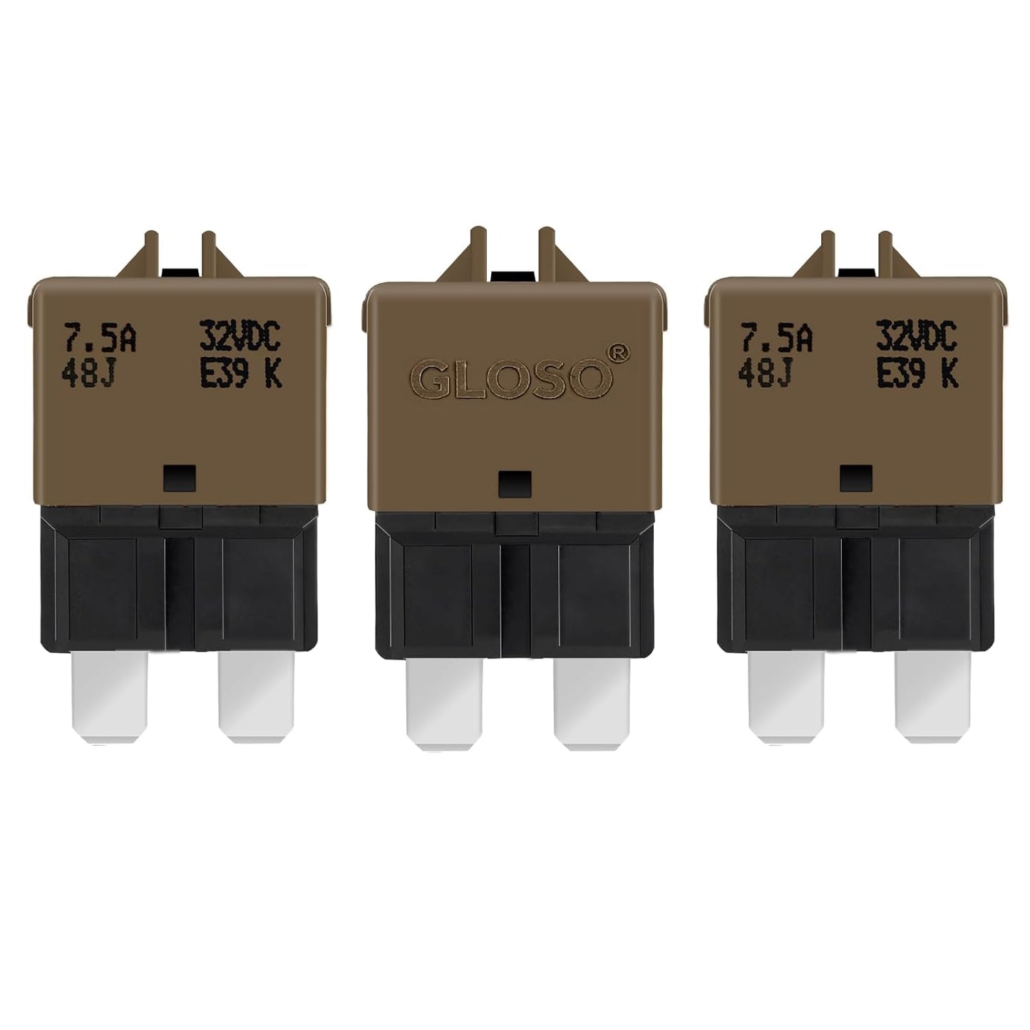 GLOSO Circuit Breaker E39 (T3) Manual Reset Fuse For Car Truck RV Automotive Marine Boat Trolling motor & Custom Wiring Audio battery protection/Low Profile ATC/ATO (7.5A - 3 Pack)
