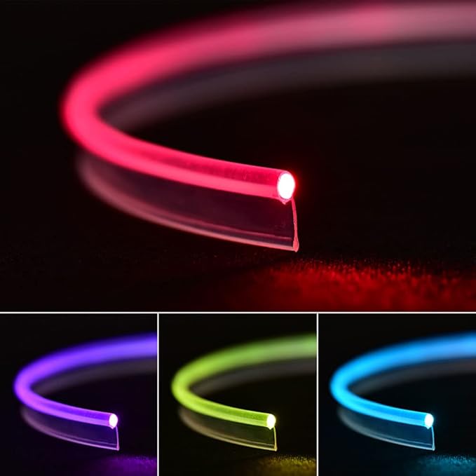Super Bright MMA Plastic Optic Fiber Side Glow Unibody Band Edge Cable Car LED Illumination Optic Fiber Band Car Interior Atmosphere Lights (3.28ft)