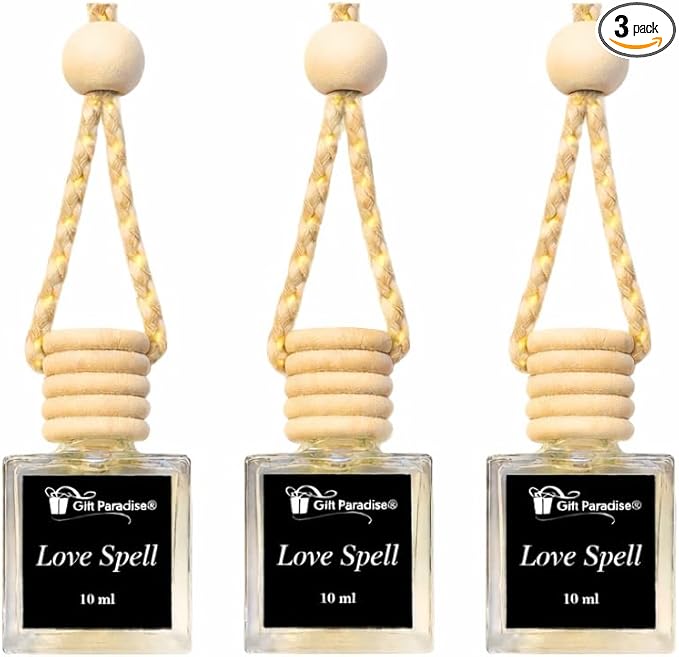 Gift Paradise® Love Spell Car Air Freshener Set of 3 (10 ml Each), Hanging Diffuser with Velvet Pouch, Long-Lasting Romantic Floral Scent for Car, Closet & Home
