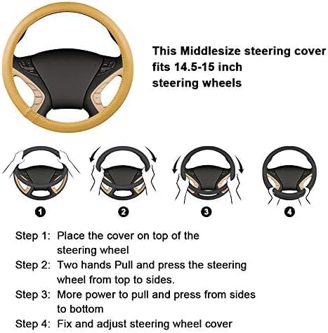 HAOKAY Top Grade Red Genuine Leather Steering Wheel Cover Women, Luxury Steering Wheel Cover for Cars, SUVS and Trucks，Universal 14.5-15 inch
