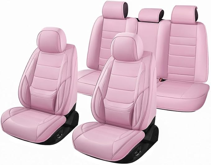 Car Seat Covers Full Set Custom Fit for Chevy Malibu 2000-2025 2026 - Premium Leather with Lumbar Support, Breathable, Anti-Slip & Excellent Seating Experience (Pink, Full Set)