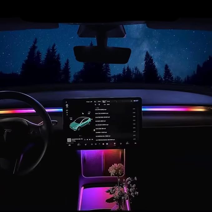 Interior Neon Lights for Tesla Model Y/3, Dreamcolor Acrylic Interior Car LED Strip Light for Tesla, Dynamic Chasing Music Sync Neon Ambient Lighting Kits for Tesla Model Y/3 (2 Strip Set B)