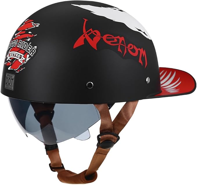 Vintage Retro Open Face Motorcycle Helmet Baseball Cap Half Helmets with pull-down Lens for Men Women Moped Cap Jet Scooter Street Cruiser - DOT Certified (Moto Rider, Large)