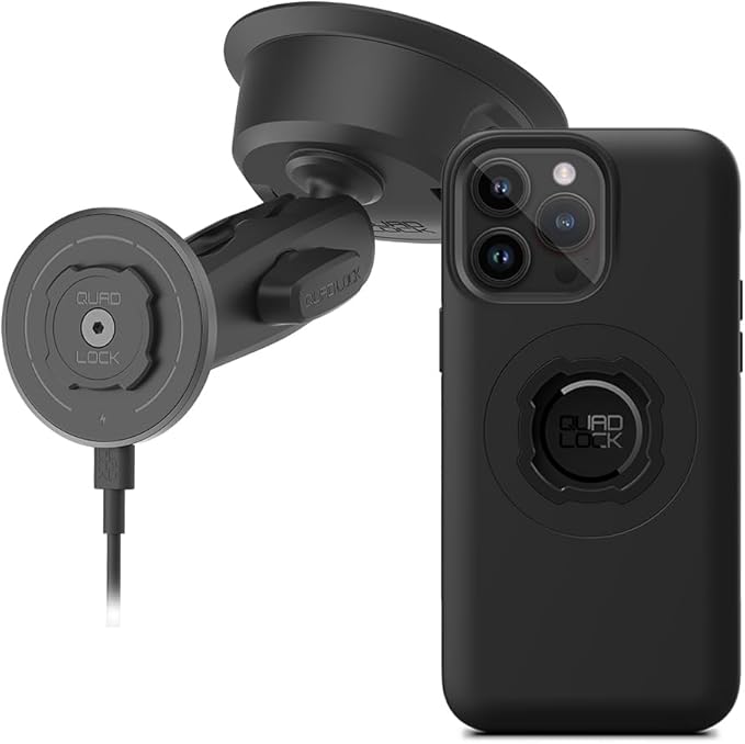 Quad Lock Heavy Duty Suction Car Phone Mount with MAG Phone Case and MAG Wireless Charging Head for iPhone 14 Pro Max