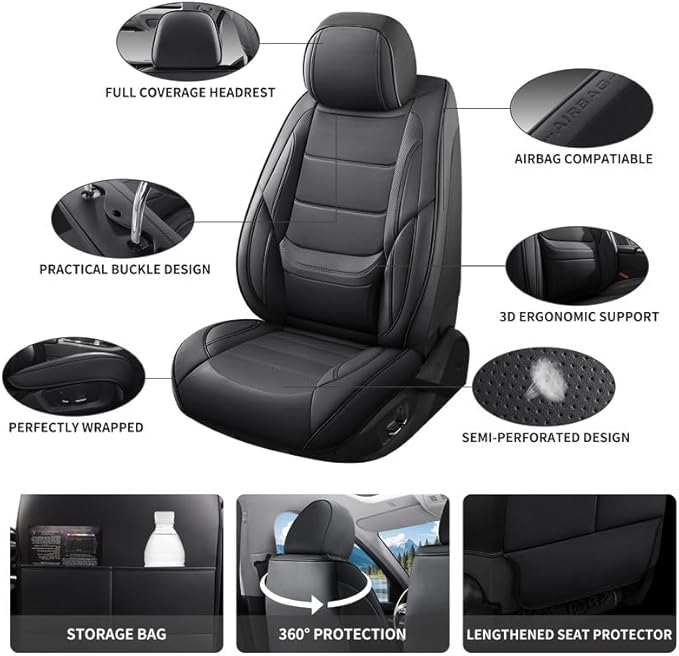 Car Seat Covers Custom Fit for Chevrolet/Chevy Cobalt 2004-2010, Premium Faux Leather Waterproof Car Seat Protectors with Lumbar Support, Breathable Anti-Slip Easy to Install(Black,Full Set)