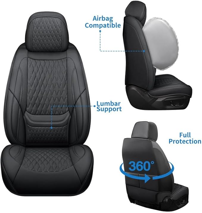 Front Seat Car Seat Covers Custom Fit for Mercury Mountaineer 1997-2010 - Premium Faux Leather with Lumbar Support | Breathable, Waterproof, Anti-Slip, Durable (Black,Front Seat)