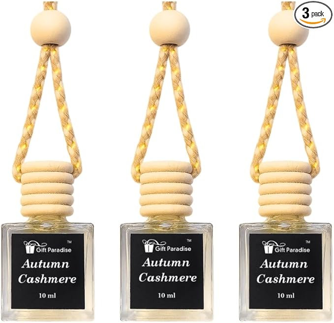 Autumn Cashmere Car Air Freshener with gift ready velvet bag, Hanging Design for Multiple Spaces, Set of 3 (10 ml Each)