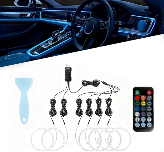 Car LED Lights Interior for Mitsubishi Montero 2010–2021, 6 in 1 Ambient Lighting Kit with Remote Control, Car USB LED Strip Lights with Sync to Music, for Cars Trucks SUVs, 8m