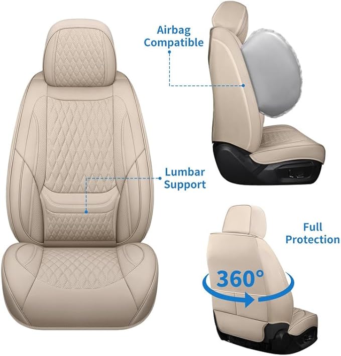 Front Seat Car Seat Covers Custom Fit for Chevrolet/Chevy Blazer 2019-2026 - Premium Faux Leather with Lumbar Support | Breathable, Waterproof, Anti-Slip, Durable (Beige,Front Seat)