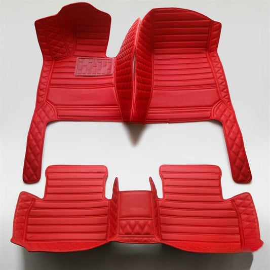 Custom Artificial Leather Waterproof All-Weather Car Floor Mats Fit for 99% Sedan SUV Sports Car Vehicle Car Mat (Red Red Stripe)