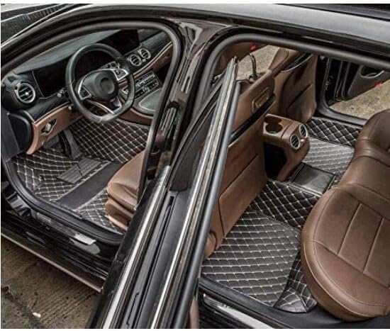 Custom Car Floor Mat Compatible with 97% Car Models Luxury Leather All Weather Waterproof Anti-Skid Full Coverage Car Mats (Gray with Black)