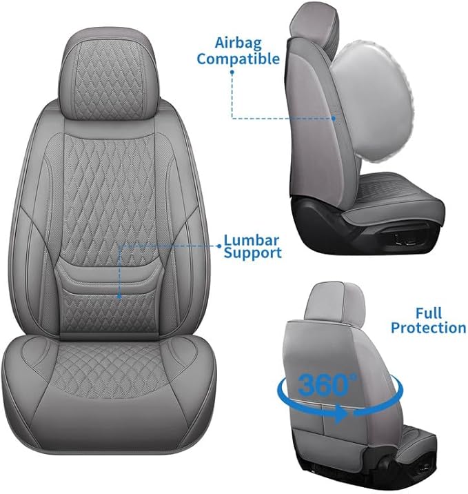 Car Seat Covers Full Set Custom Fit for Ford Escape 2001-2026 - Premium Faux Leather with Lumbar Support | Breathable, Waterproof, Anti-Slip, Durable (Gray,Full Set)
