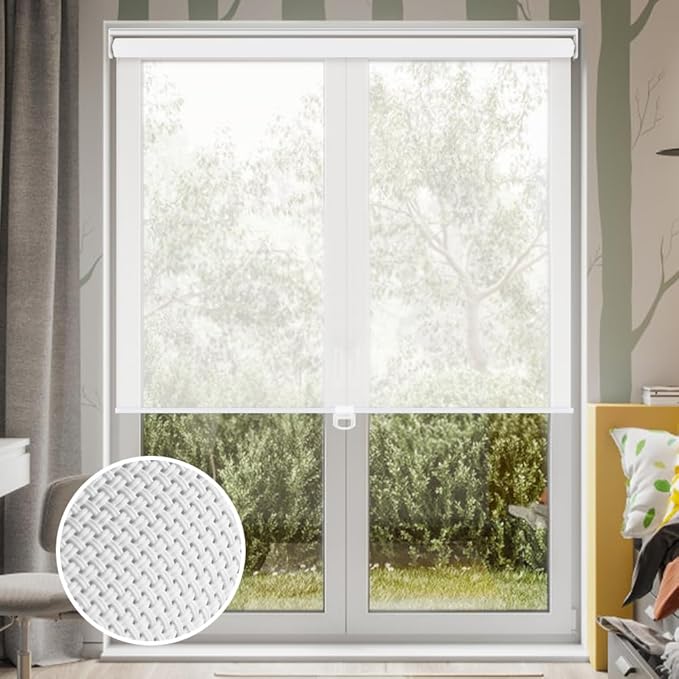LUCKUP Light Filtering Roller Shades for Windows, Cordless Semi Sheer Solar Blinds with 5% Openness Free-Stop Window Shades for Home & Office, White 36" W x 72" L