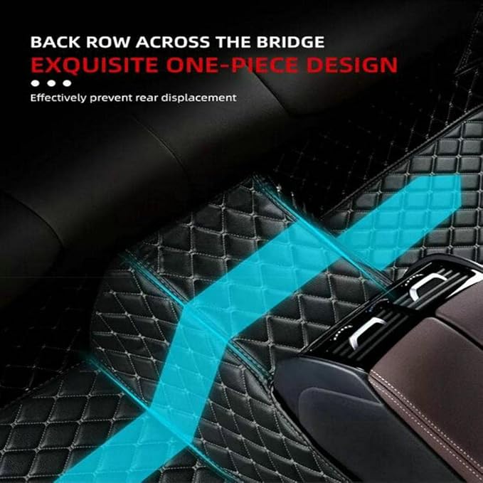 TREGOO All Weather Car Mats Custom Fit Non Slip Floor Mats for 1998-2025 Cars Personalized Leather Protection Pads Suitable for Men Women (Black Double Panel with Blue Stripe)