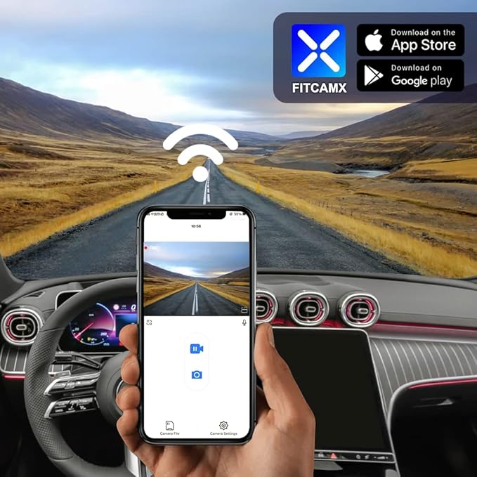 Fitcamx 4K Dash Cam for 2022-2025 Mercedes-Benz C-Class C300 Sedan Coupe Cabriolet (HD2-6635), OEM Look, 2160P UHD Video, Built-in WiFi & APP, Loop Recording, G-Sensor, Easy to Install, 64GB Card