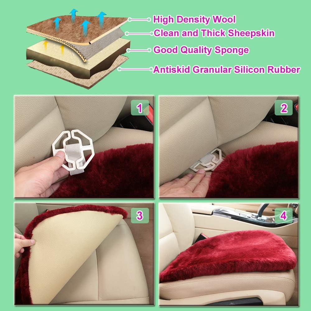 Fluffy Genuine Australia Sheepskin Car Seat Cover for Auto Interior Accessories with Soft Fuzzy Wool Eco-Friendly Natural Fur Non-Slip (Graphite, Back)