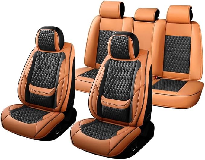 Car Seat Covers Full Set Custom Fit for Chevrolet/Chevy HHR 2006-2011 - Premium Faux Leather with Lumbar Support | Breathable, Waterproof, Anti-Slip, Durable (Black&Brown,Full Set)