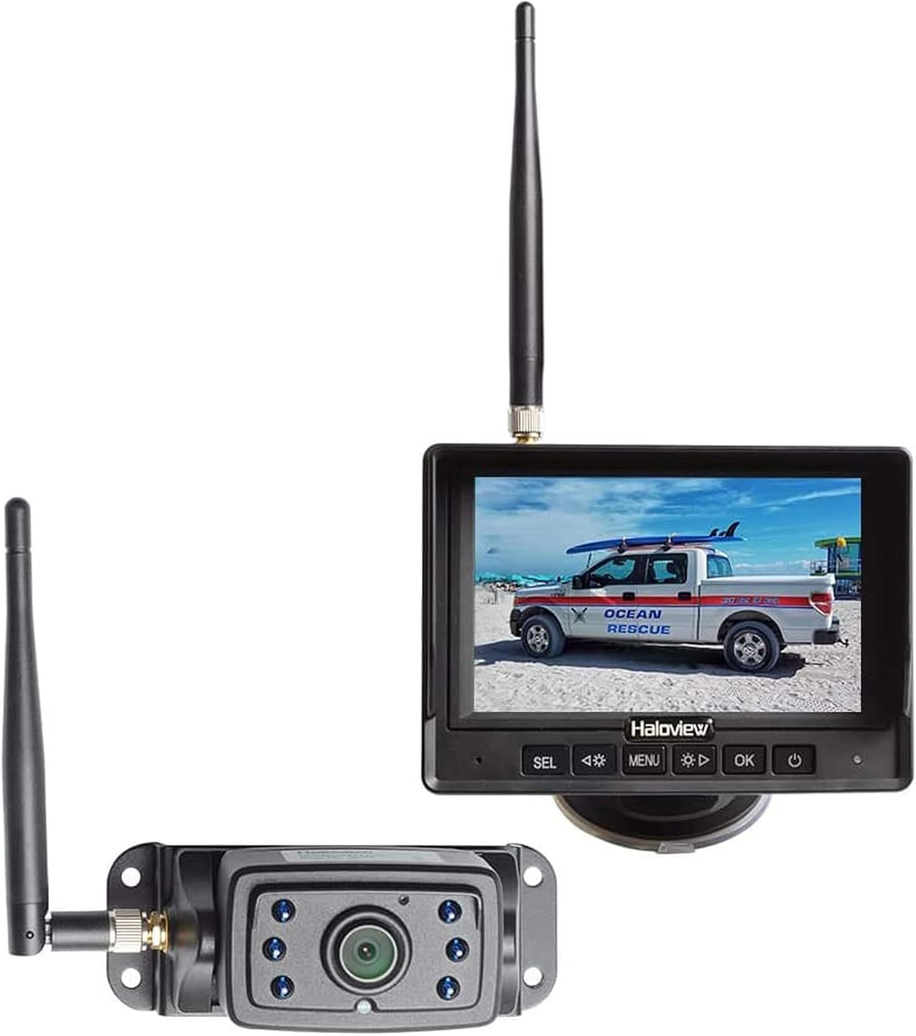 Haloview MC5111 5'' 720P HD Digital Wireless Backup Camera System 5'' LCD Rear View Monitor and IP69K Waterproof Reversing Built in DVR Kit for Trucks/Trailer/Bus/RVs/Pickups/Camper/Vans