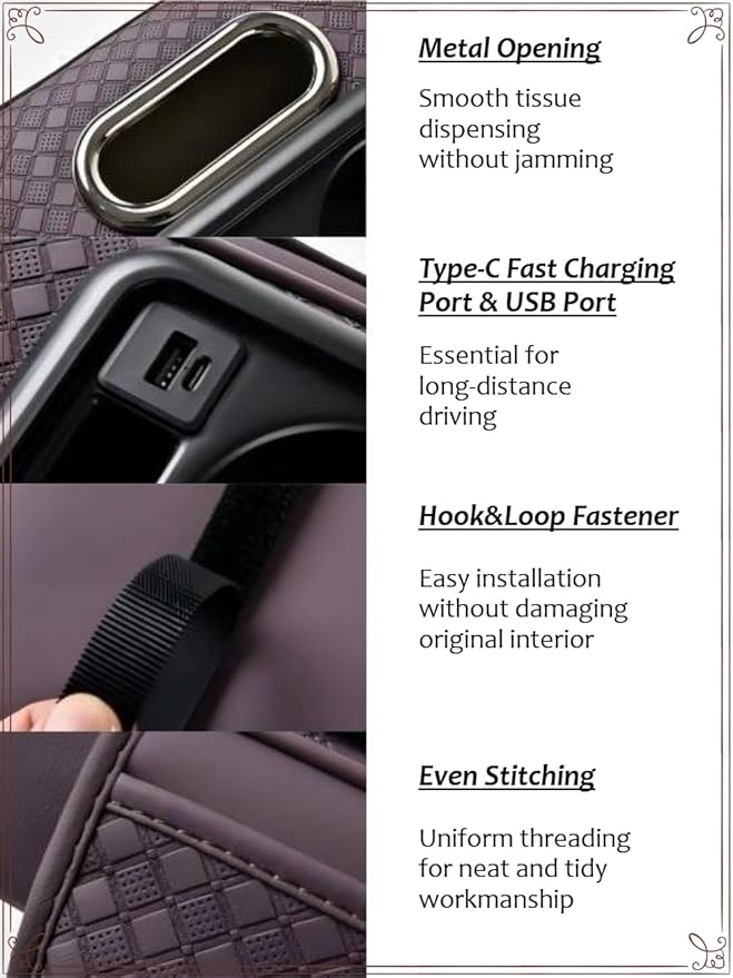 2026 Enhanced Car Center Console Armrest Cushion with USB& Type-C Charging, PU Leather Console Pad with Cup Holders, Storage& Tissue Outlet for Most Vehicles (Flat Version, Black)
