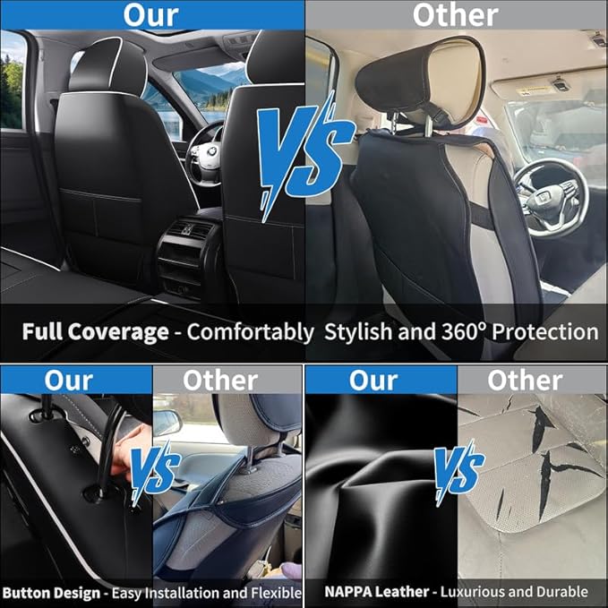 Car Seat Covers Full Set Custom Fit for Chevy Blazer 2019-2026-Luxury Leather with Lumbar Support, Breathable, Waterproof, Anti-Slip, Durable, Easy to Install (Black&White,Full Set)