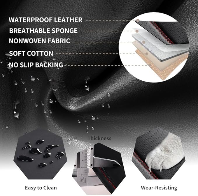 Car Seat Covers Full Set Custom Fit for Buick Envista 2024-2026-Luxury Leather with Lumbar Support, Breathable, Waterproof, Anti-Slip, Durable, Easy to Install (Black&Red,Full Set)