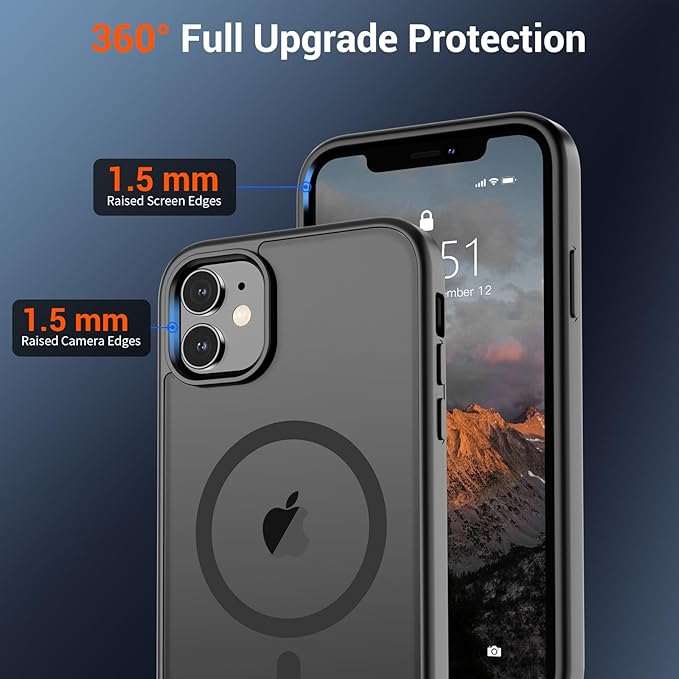 SUPFINE Magnetic for iPhone 12 Mini Case & iPhone 13 Mini Case (Compatible with MagSafe) (Military Grade Drop Protection) Slim Translucent Matte Shockproof Phone Cover,Black
