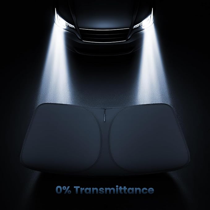 Windshield Sun Shade for GMC Sierra 1500 2500 3500 (SLT AT4 Denali) 2019-2026 – Custom Fit Sun Shield with Mirror Cut‑Out, Blocks Heat & UV, Foldable - GMC Sierra Windshield Sunshade