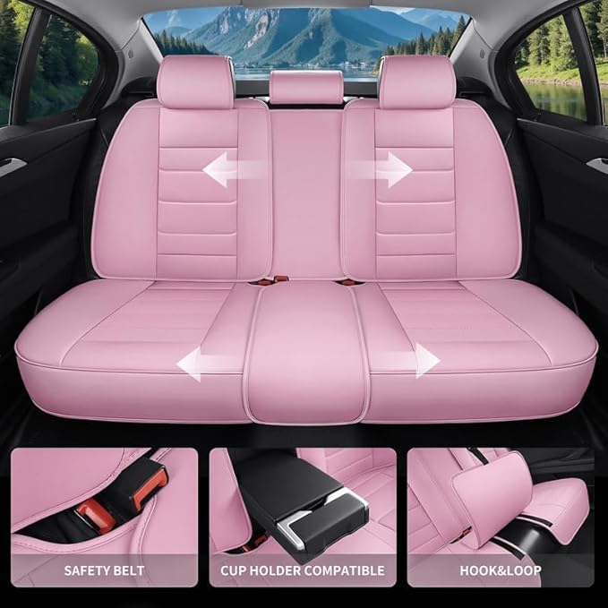 Car Seat Covers Full Set Fit for Buick Regal 2009-2020, Premium Faux Leather Waterproof Car Seat Protectors with Lumbar Support, Breathable Anti-Slip Easy to Install(Pink,Full Set)