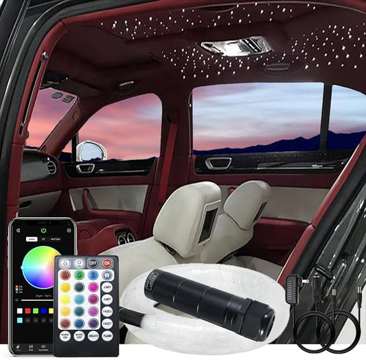 AKEPO APP 6W Mini Size Starlight Headliner Fiber Optic Lights Kit, 200pcs 0.03in/0.75mm 6.5ft/2m Optical Fibers+Music Activated Function+Remote/APP Control Star Ceiling Light Kits