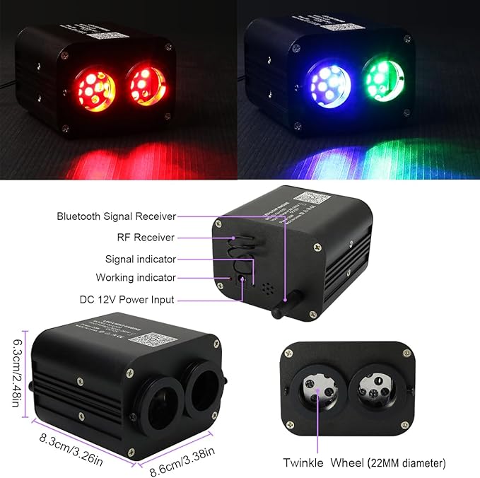 AZIMOM Dual Color 20W Twinkle 1000pcs Fiber Optic Starlight Headliner Kits 0.03in 13.1ft Fiber Strands End Glow Sound Activated Remote APP Control RGBW Light Source Home Ceiling Car Headliner Décor