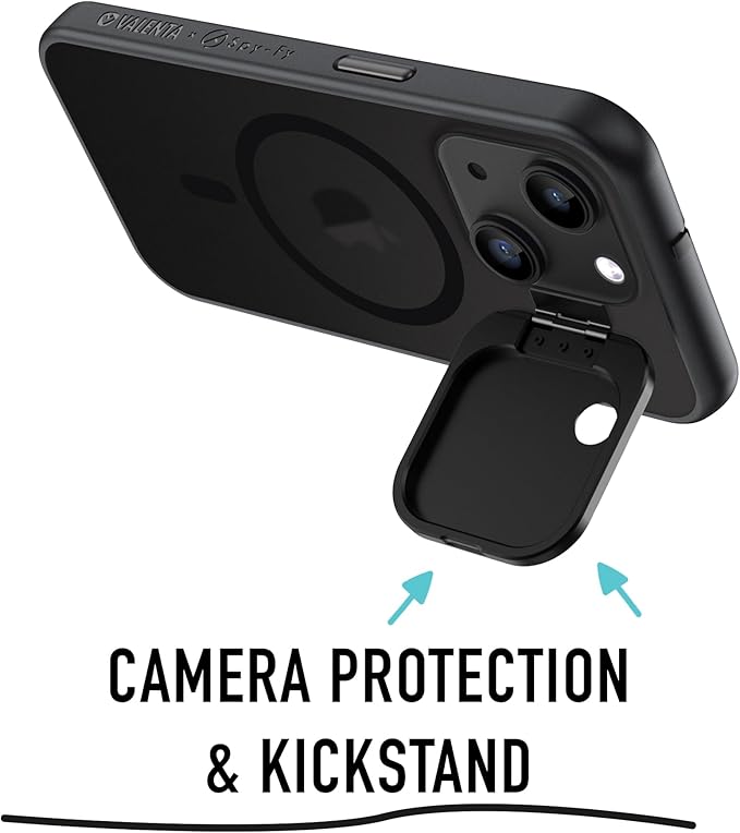 Spy-Fy Privacy Case Compatible for iPhone 15 with Camera Covers Front and Rear | Smokey Black | Magsafe Compatible and Kickstand | 6-Foot Drop Proof | 6,1 Inch | Camera Protection by Valenta