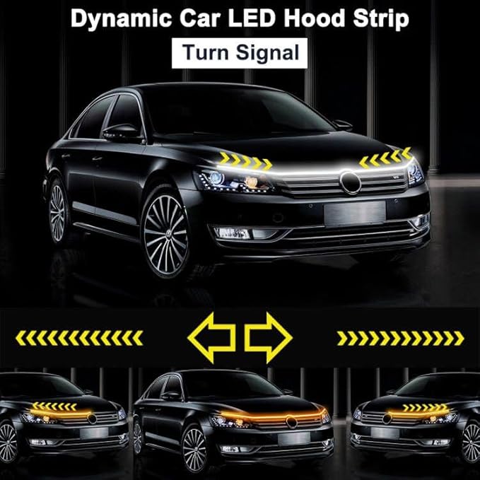 Car Hood Light Strip with Turn Signal, 71 Inches Flexible Exterior Car LED Strip Lights Waterproof Car Hood Light Daytime Running Light Strip for Cars, Trucks (White)