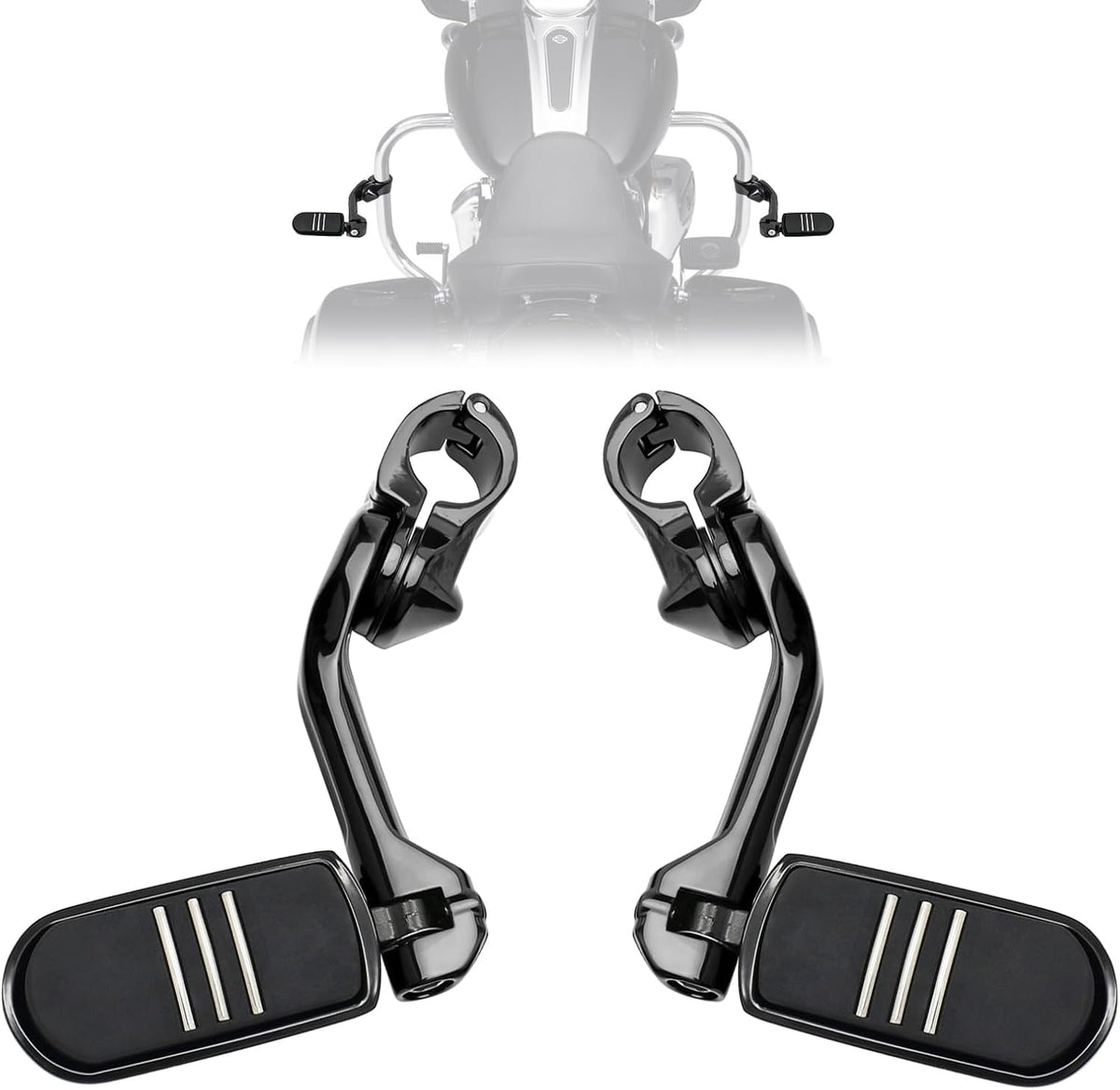 1.25" Highway Footpegs, Motorcycle Adjustable Footrest for Harley Davidson Touring Road King Road Glide Street Glide Electra Glide Dyna Sportster Softail 1 1/4" Engine Guard, Black